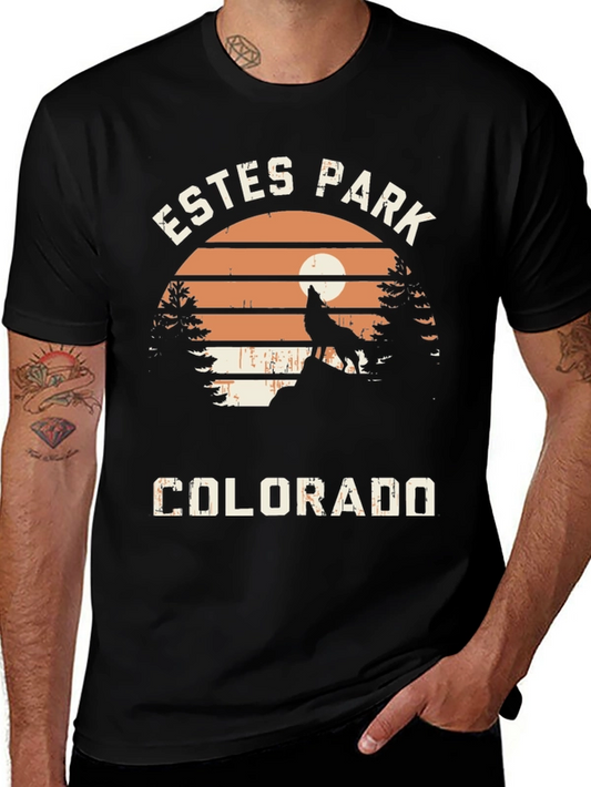 Estes Park Colorado Wolf Graphic Tee - Black
