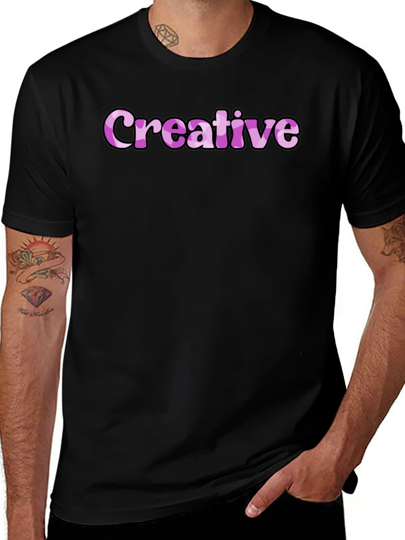Creative Graphic Tee - Black Cotton Casual Shirt
