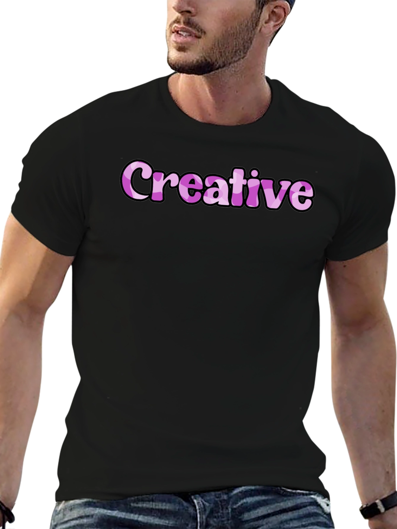 Creative Graphic Tee - Black Cotton Casual Shirt