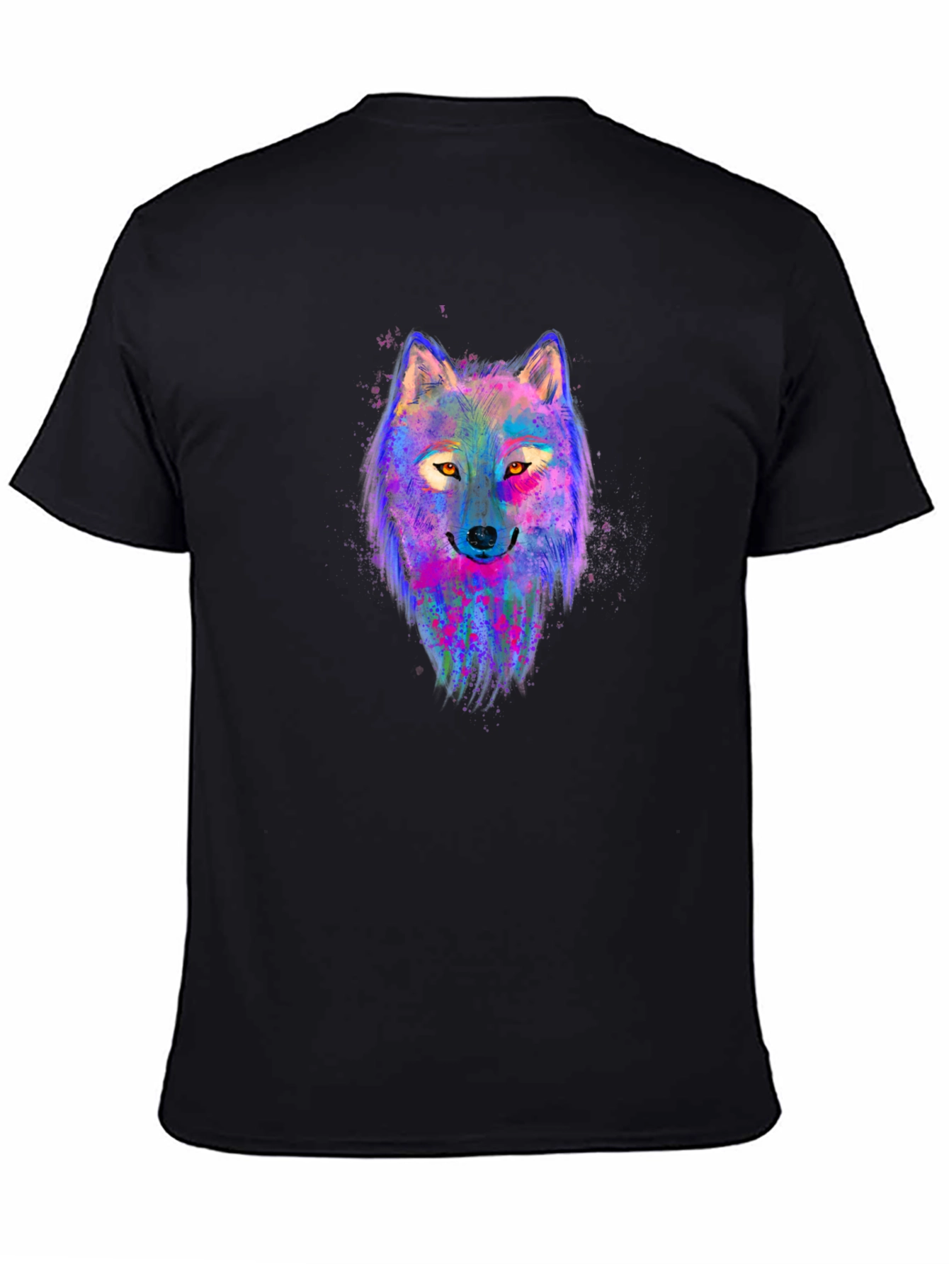 Vibrant Wolf Graphic Tee - Mens Black T-Shirt