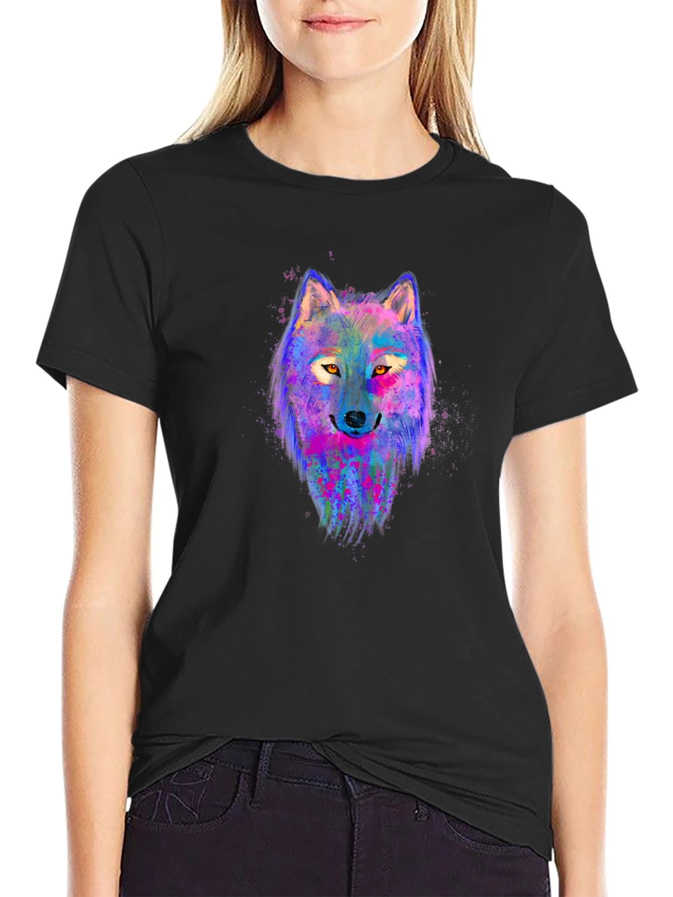 Vibrant Wolf Graphic Tee - Mens Black T-Shirt