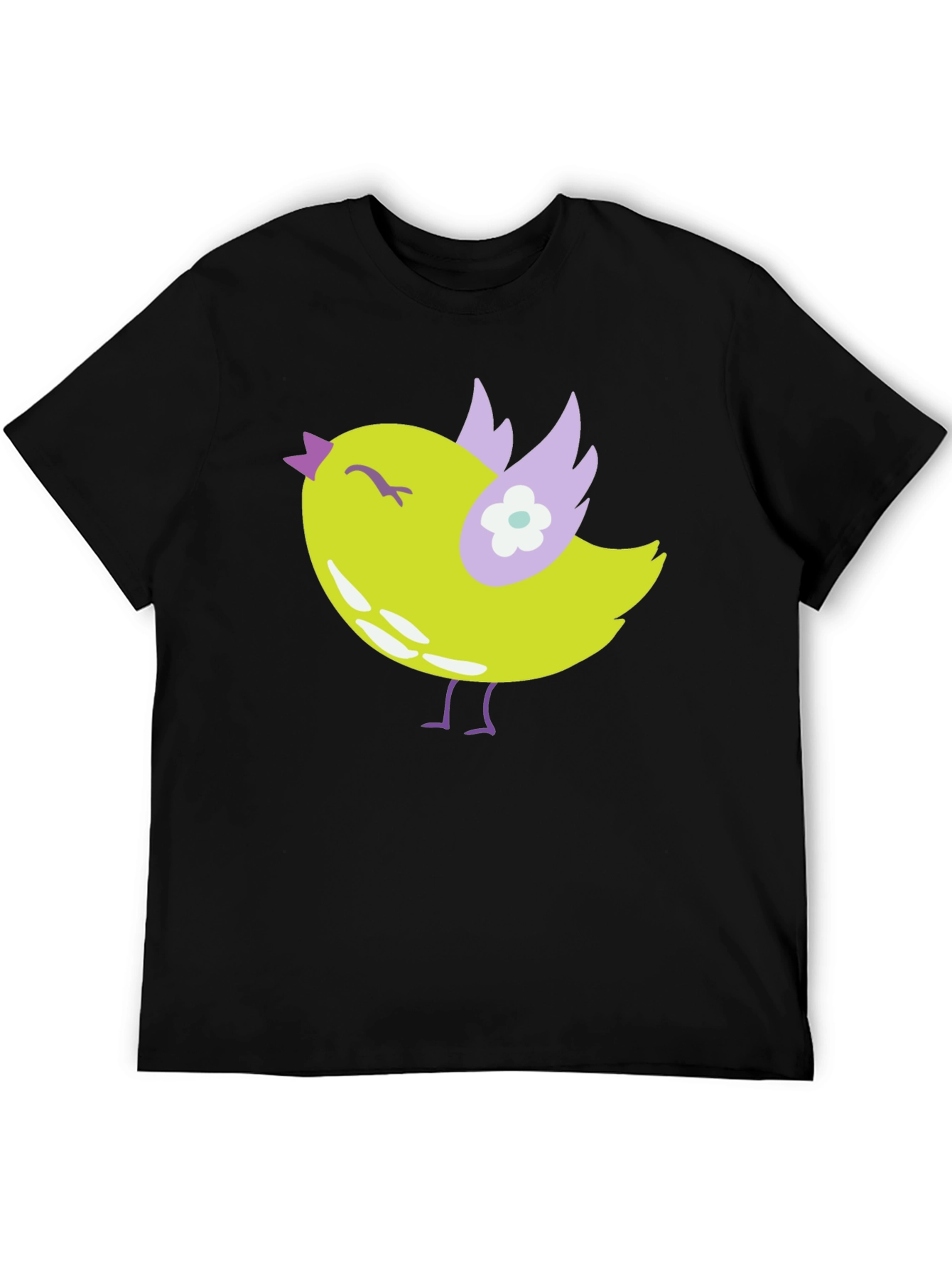 Cute Bird Graphic Tee - Soft Black Cotton T-Shirt