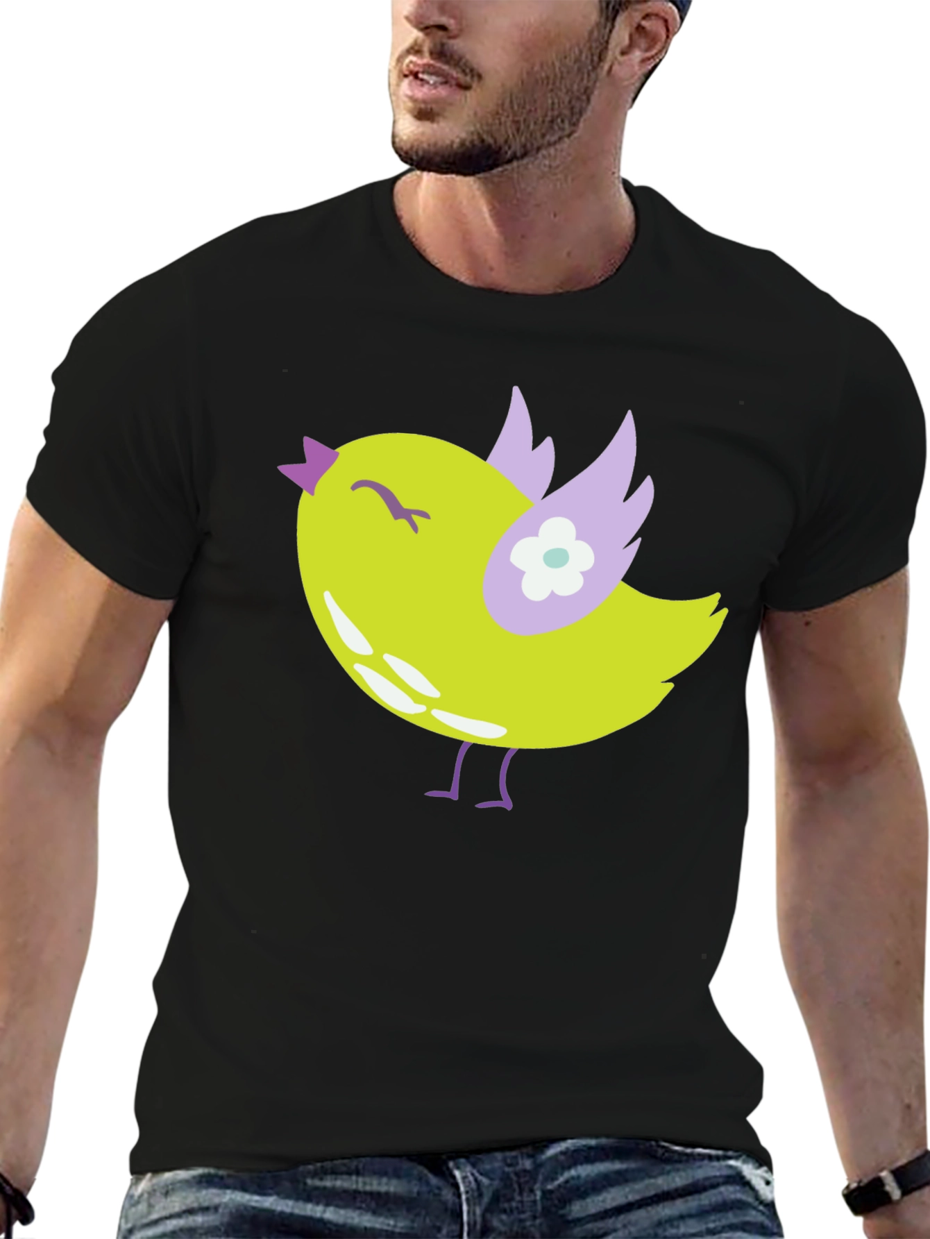 Cute Bird Graphic Tee - Soft Black Cotton T-Shirt