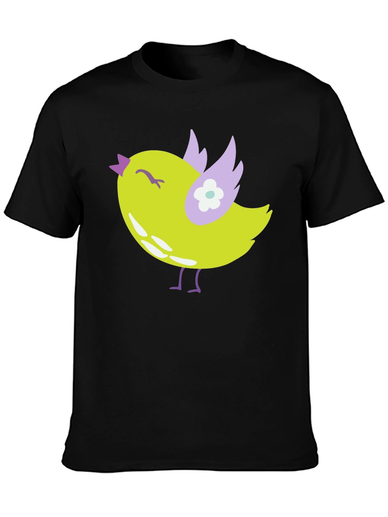 Cute Bird Graphic Tee - Soft Black Cotton T-Shirt