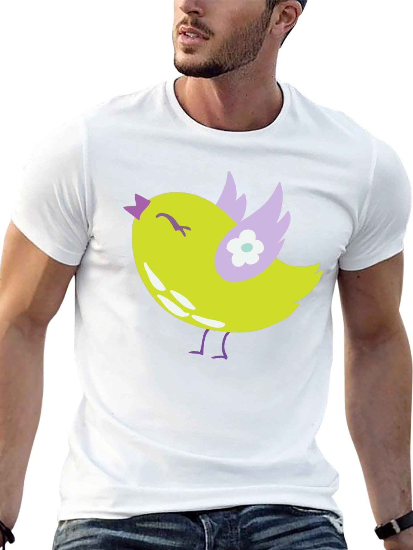 Cute Bird Graphic Tee - Soft Black Cotton T-Shirt