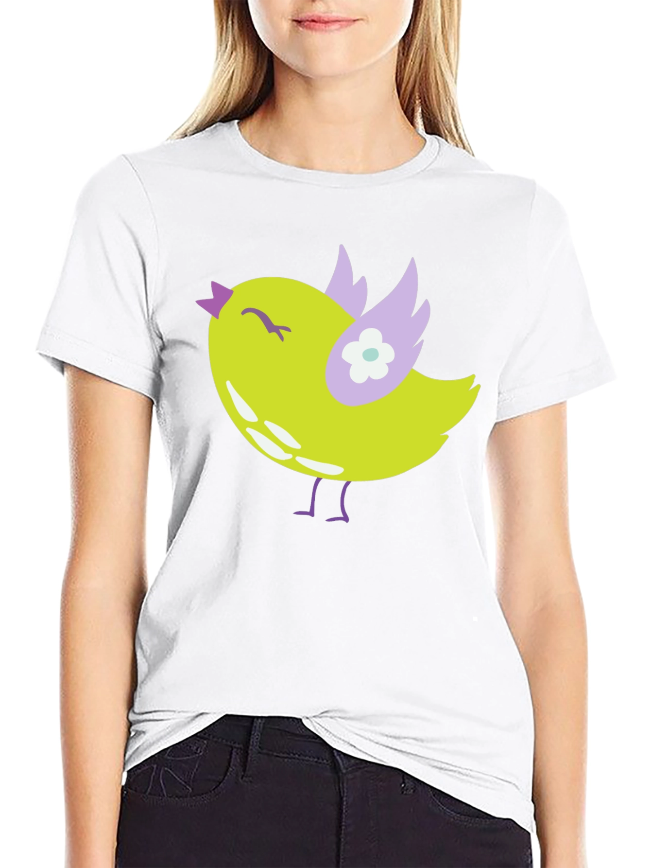Cute Bird Graphic Tee - Soft Black Cotton T-Shirt