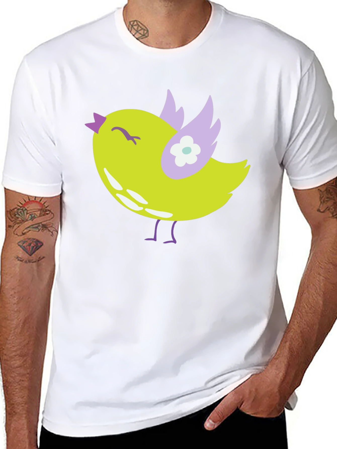 Cute Bird Graphic Tee - Soft Black Cotton T-Shirt