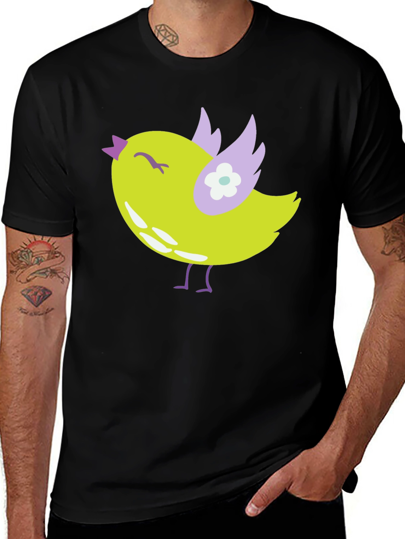 Cute Bird Graphic Tee - Soft Black Cotton T-Shirt