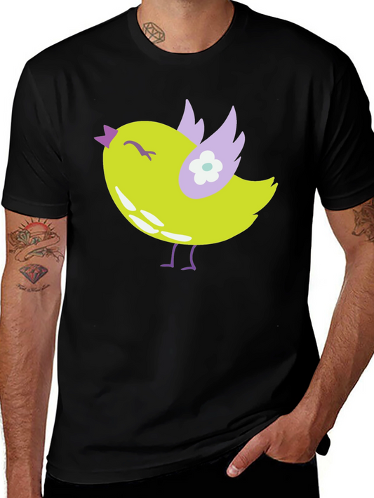 Cute Bird Graphic Tee - Soft Black Cotton T-Shirt