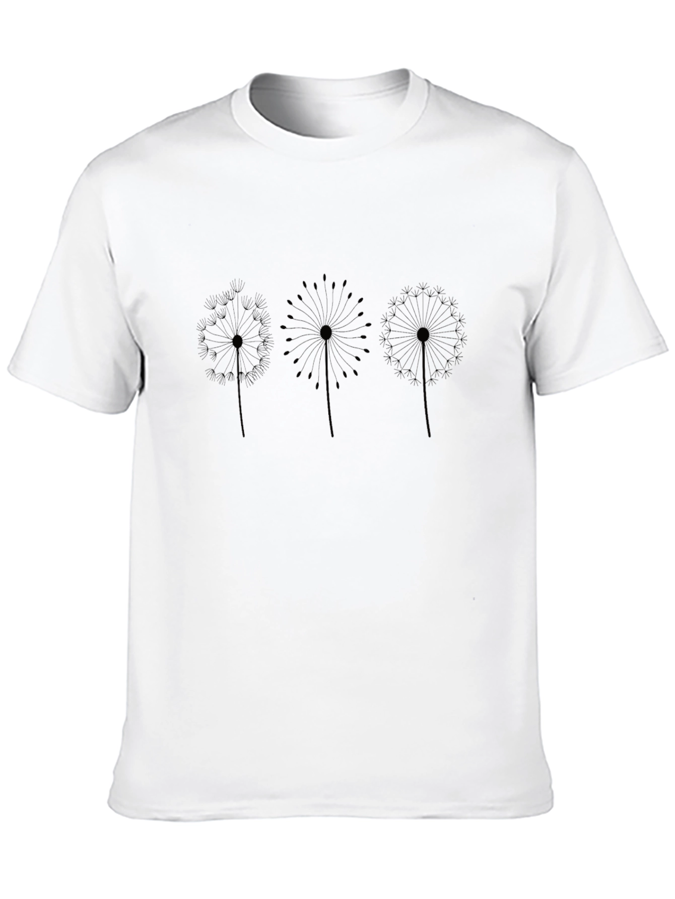 Dandelion Print Black Crew Neck Tee