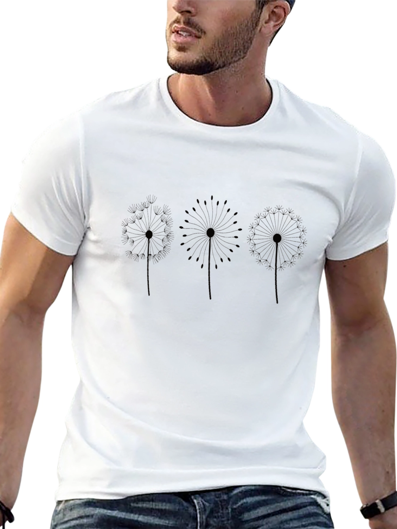 Dandelion Print Black Crew Neck Tee