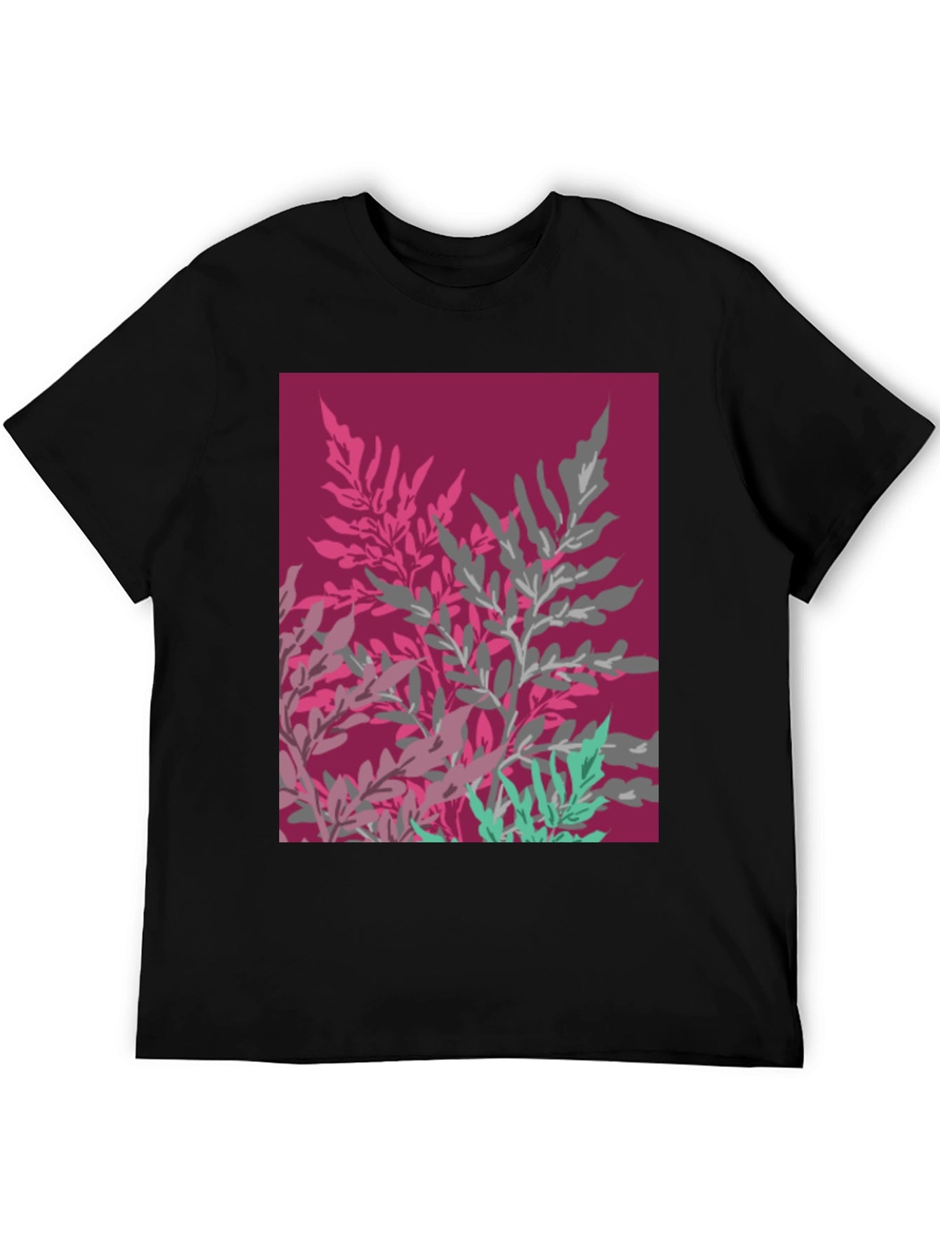 Abstract Floral Print Black Cotton Tee