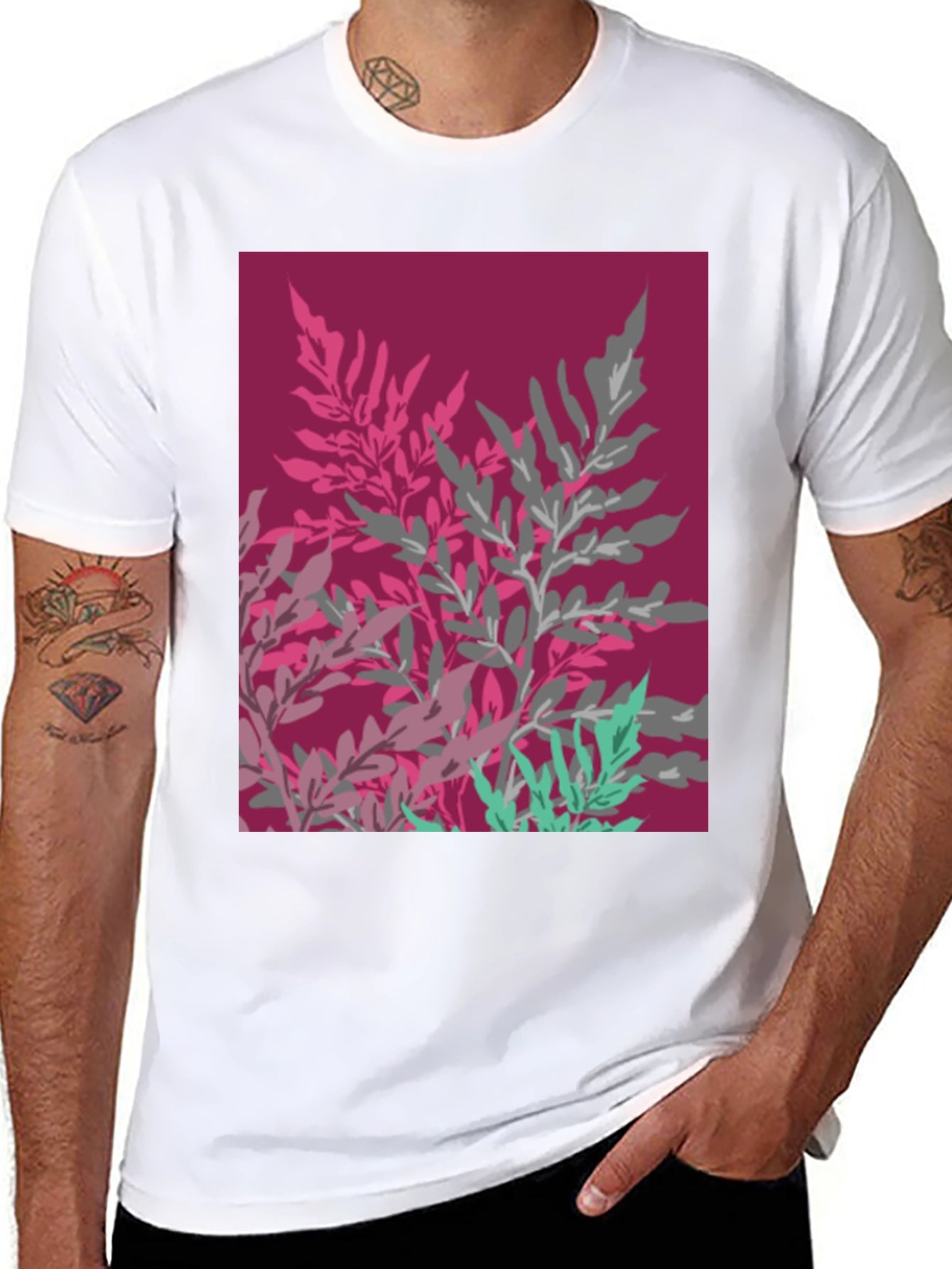 Abstract Floral Print Black Cotton Tee