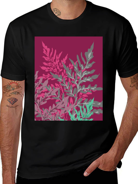 Abstract Floral Print Black Cotton Tee