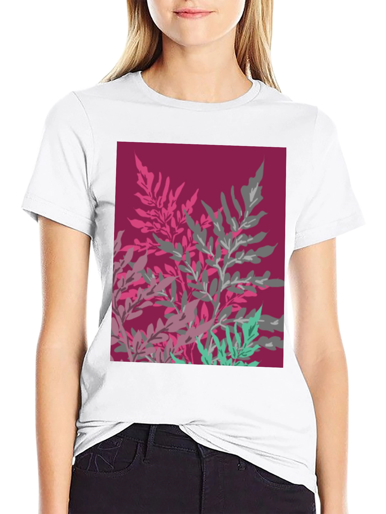 Abstract Floral Print Black Cotton Tee