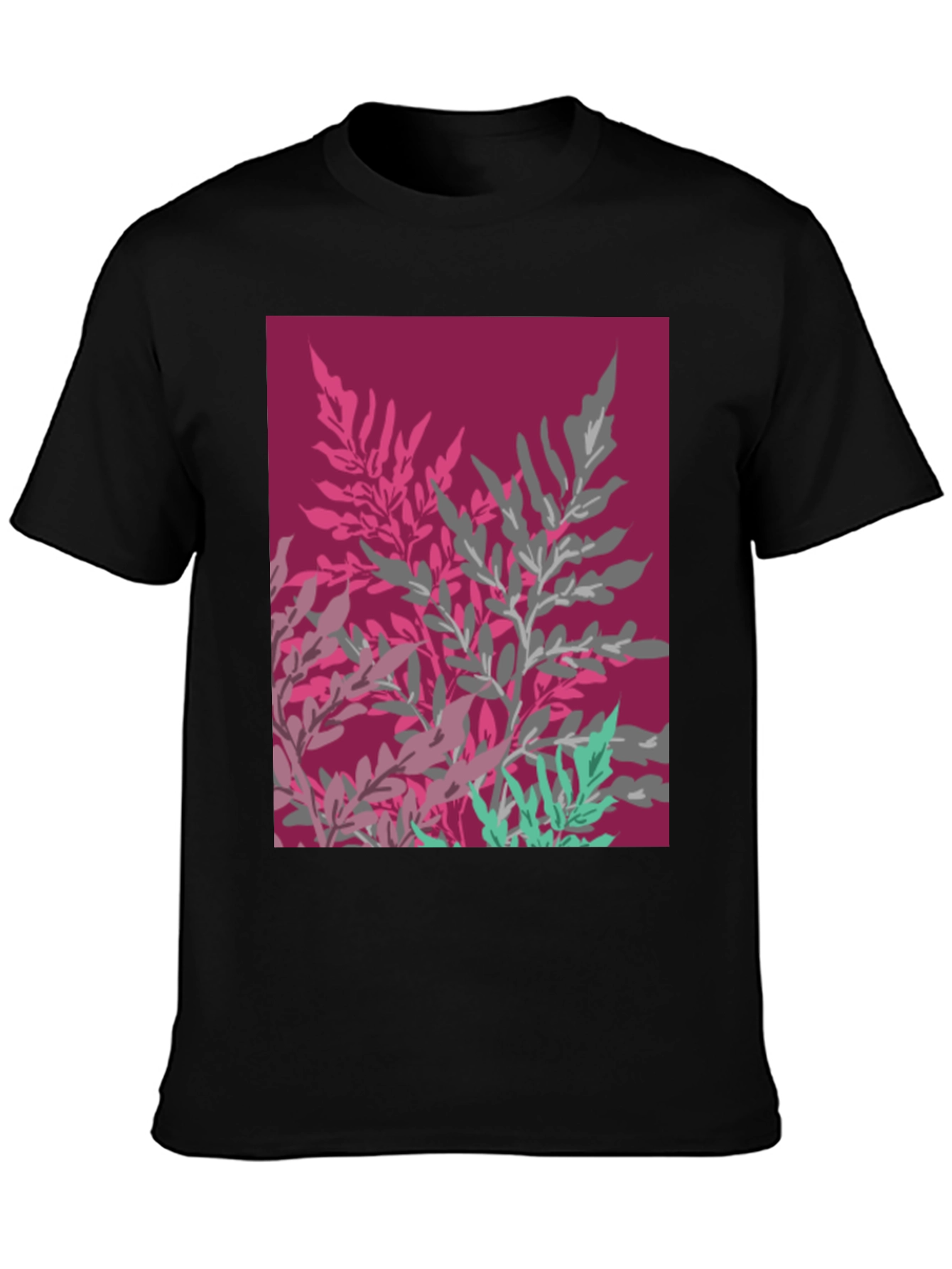 Abstract Floral Print Black Cotton Tee