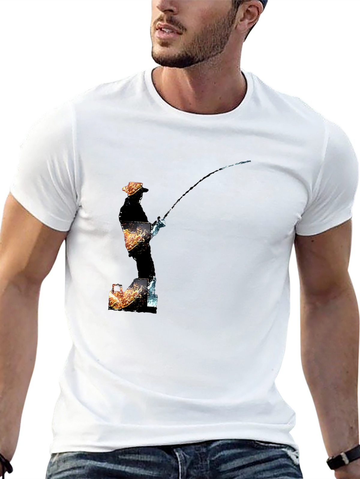 Fisherman Graphic Print Black T-Shirt