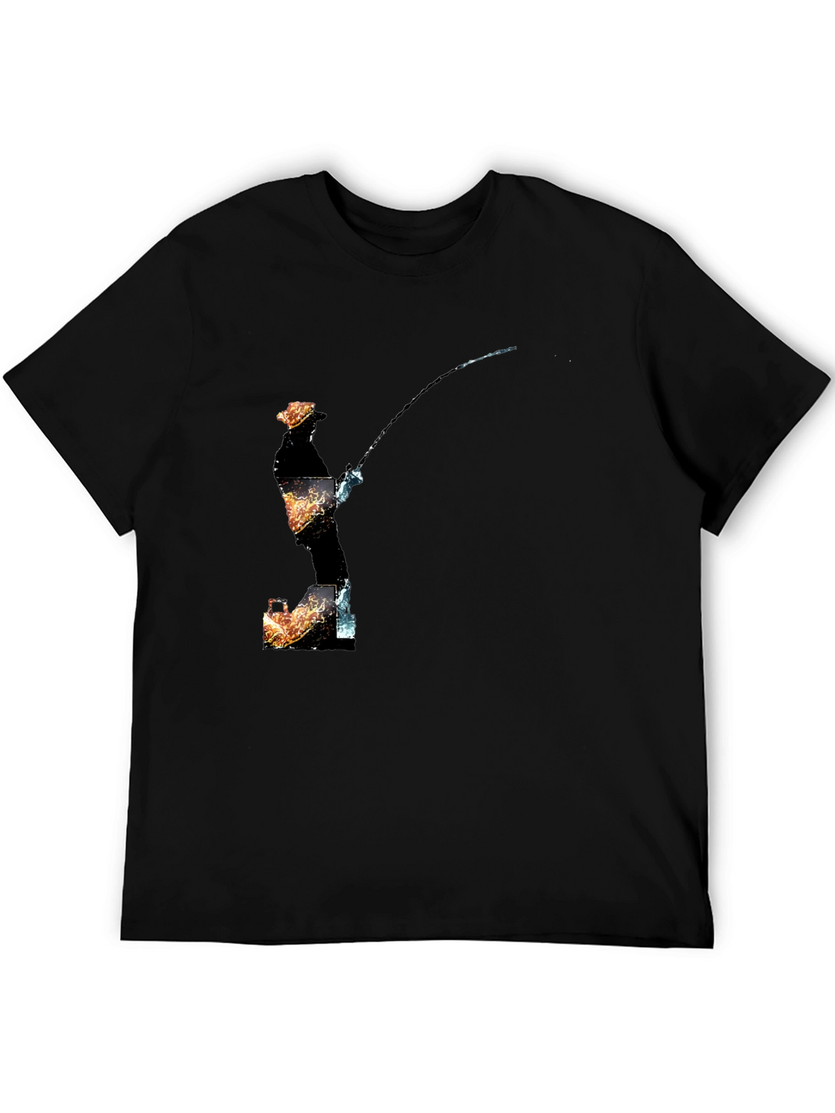 Fisherman Graphic Print Black T-Shirt