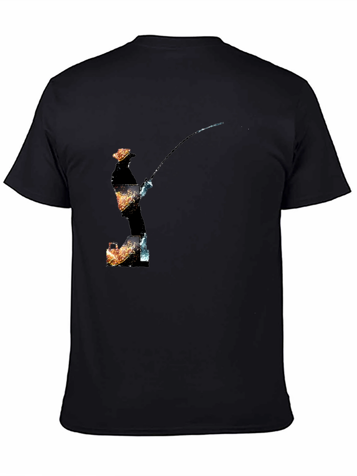 Fisherman Graphic Print Black T-Shirt