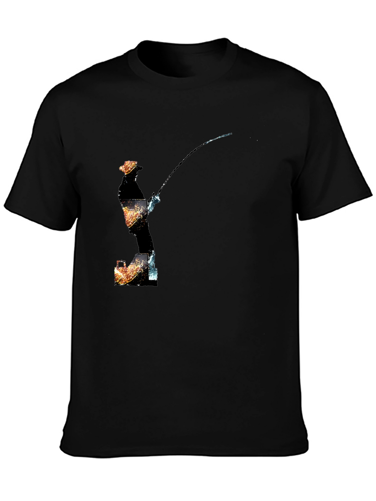 Fisherman Graphic Print Black T-Shirt