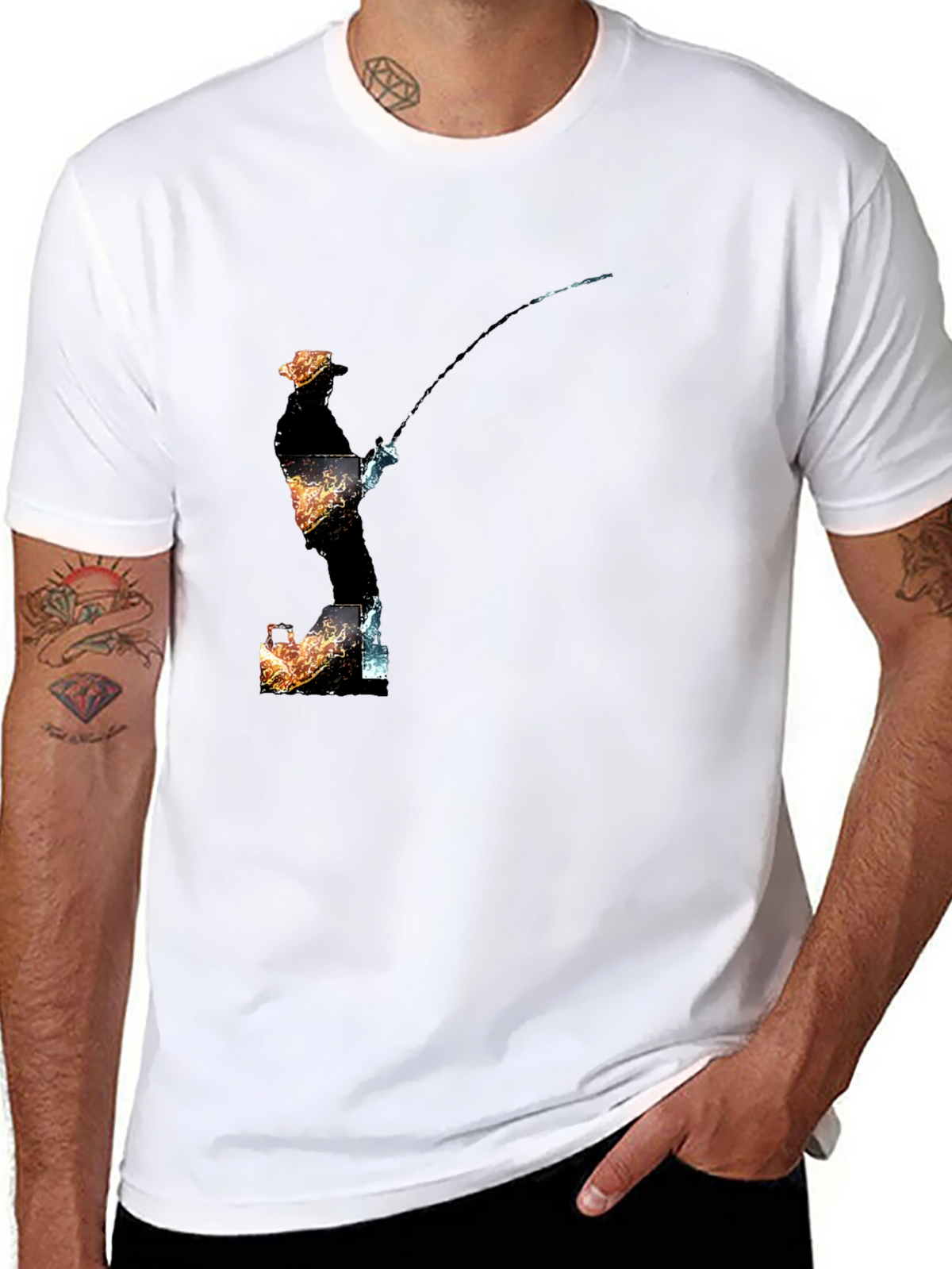 Fisherman Graphic Print Black T-Shirt
