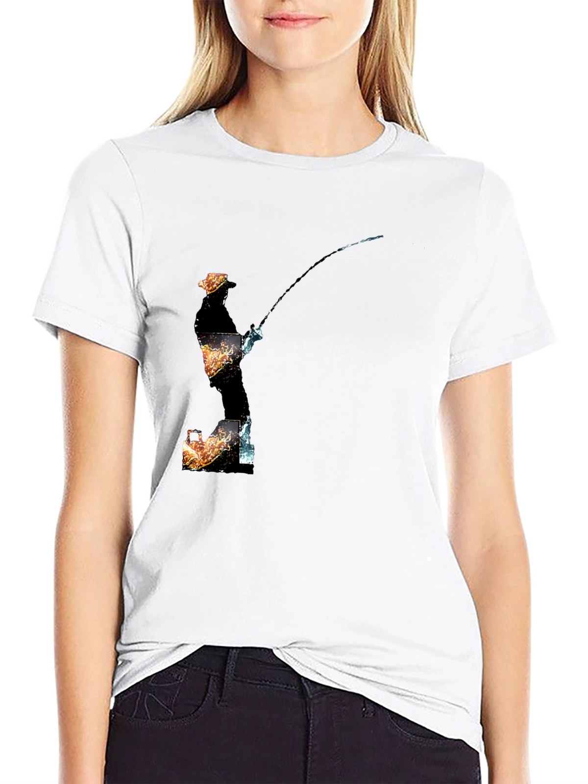 Fisherman Graphic Print Black T-Shirt