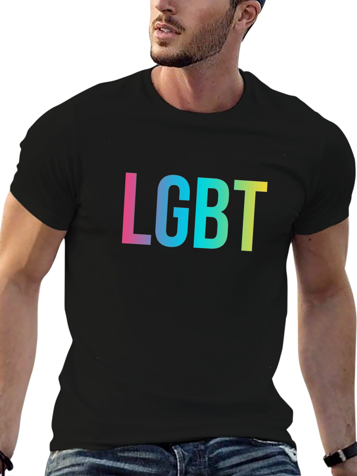 LGBT Pride T-Shirt - Black Rainbow Text Tee