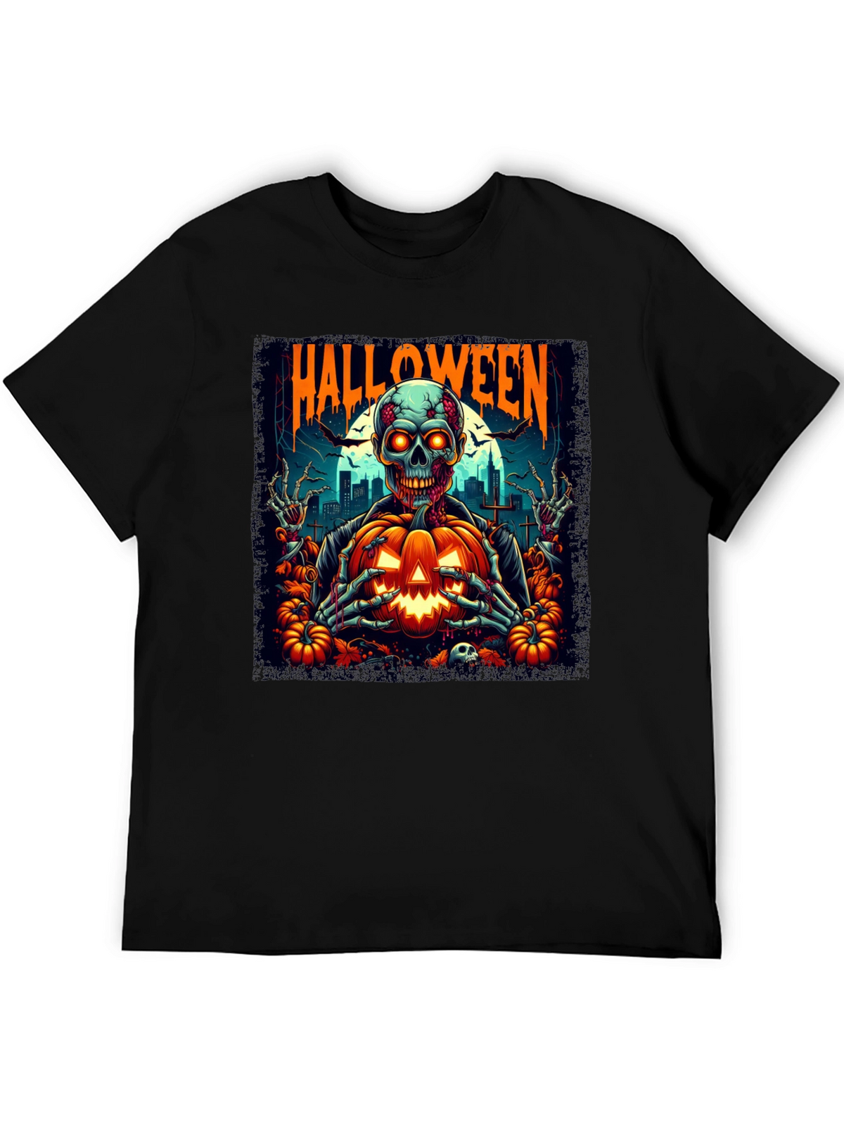 Halloween Skeleton Pumpkin Graphic T-Shirt