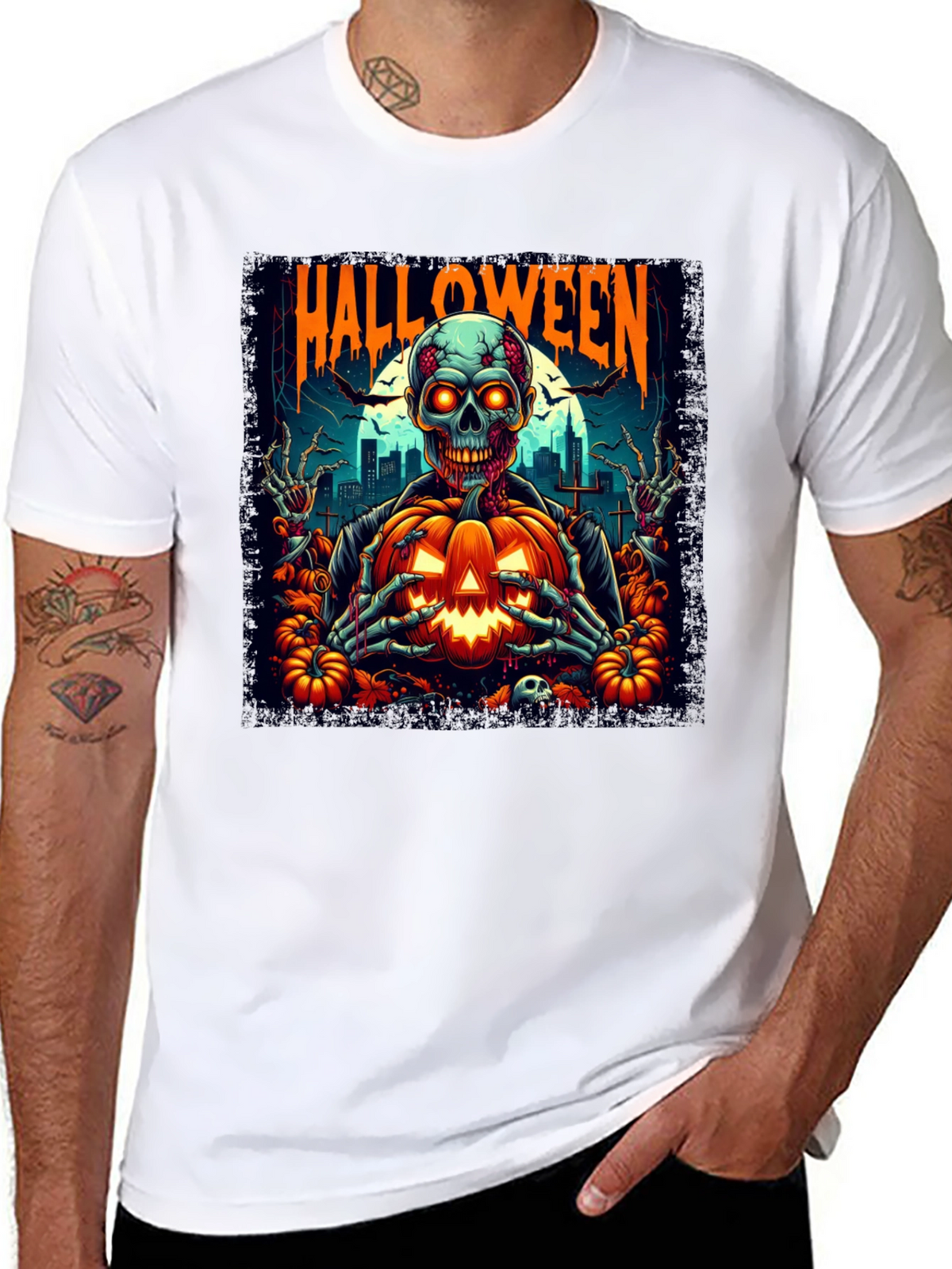 Halloween Skeleton Pumpkin Graphic T-Shirt