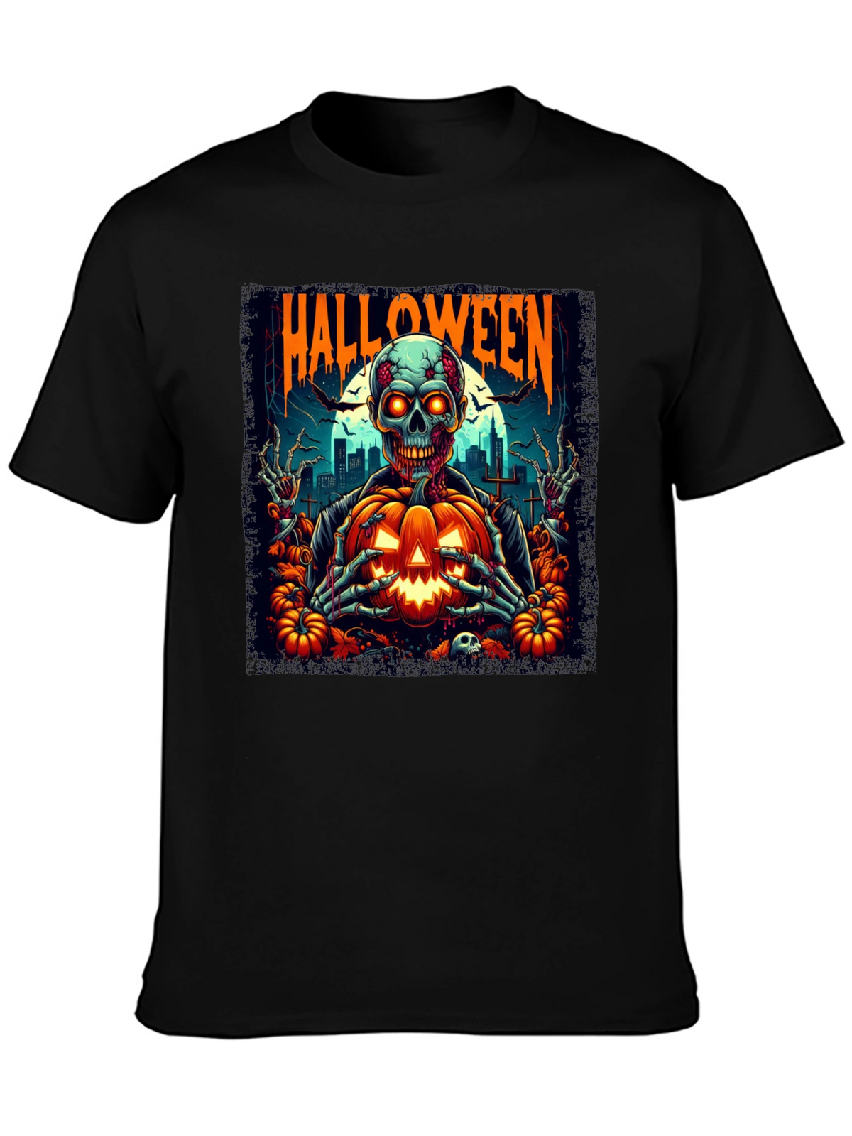 Halloween Skeleton Pumpkin Graphic T-Shirt