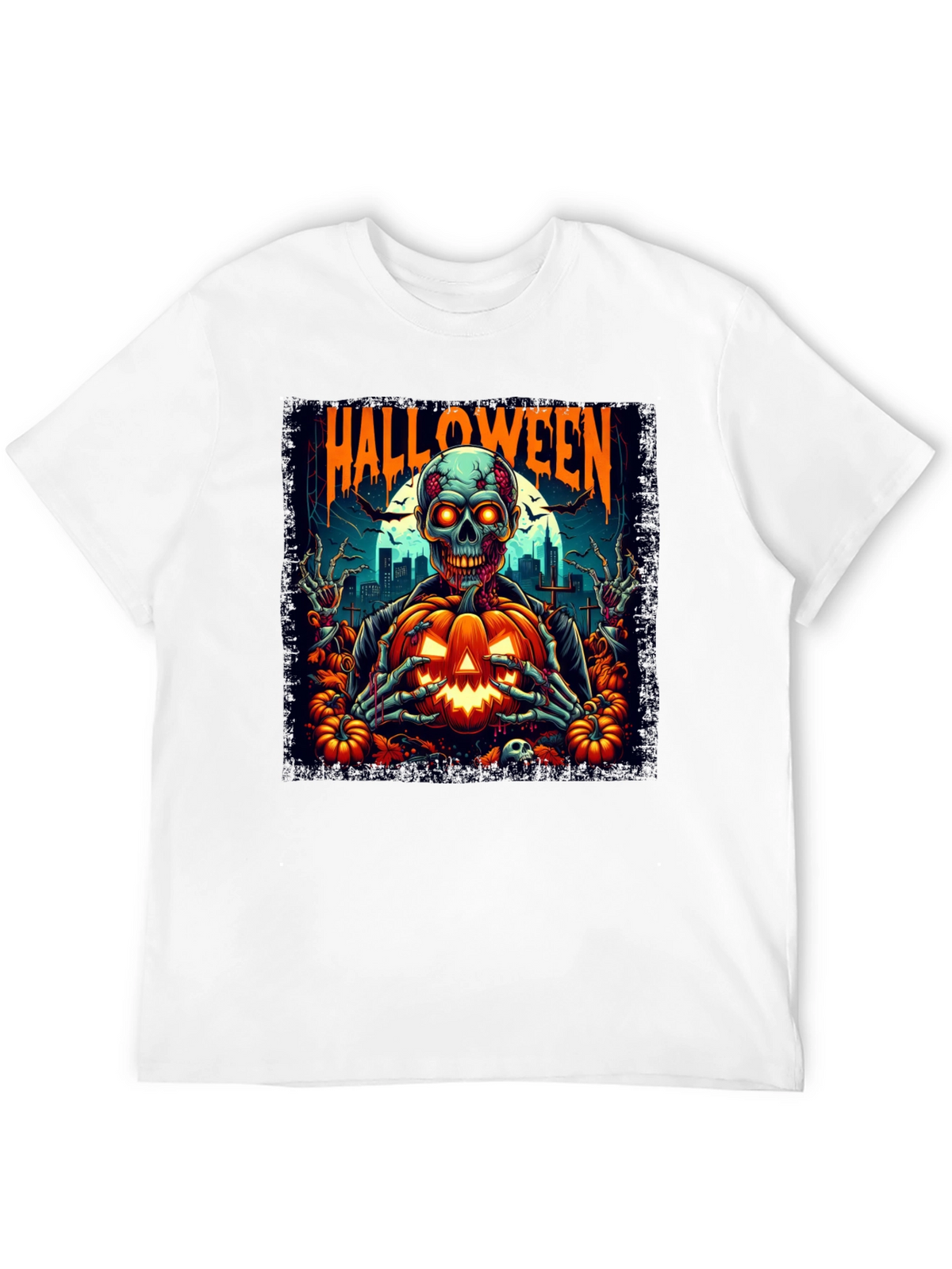 Halloween Skeleton Pumpkin Graphic T-Shirt