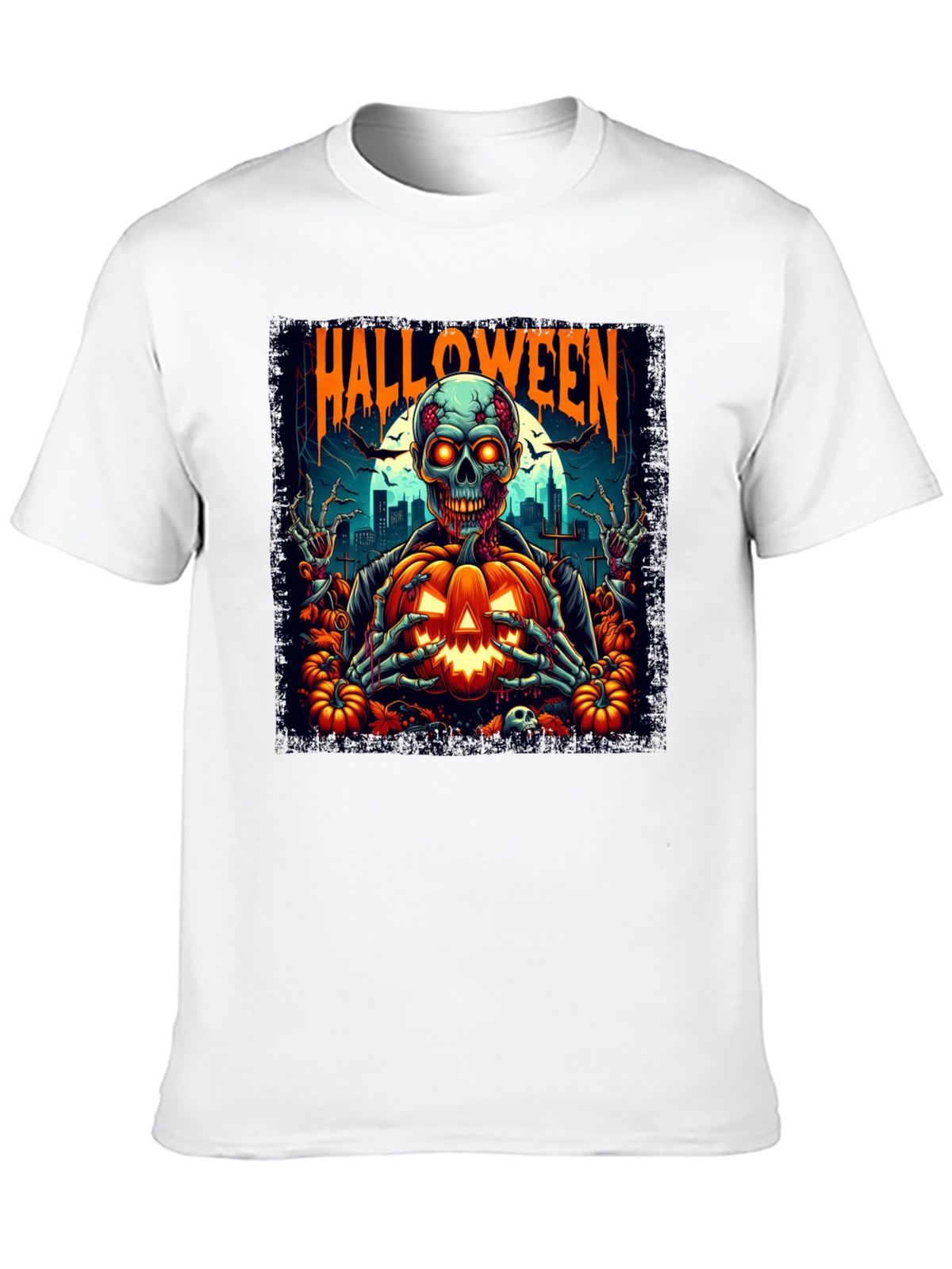 Halloween Skeleton Pumpkin Graphic T-Shirt