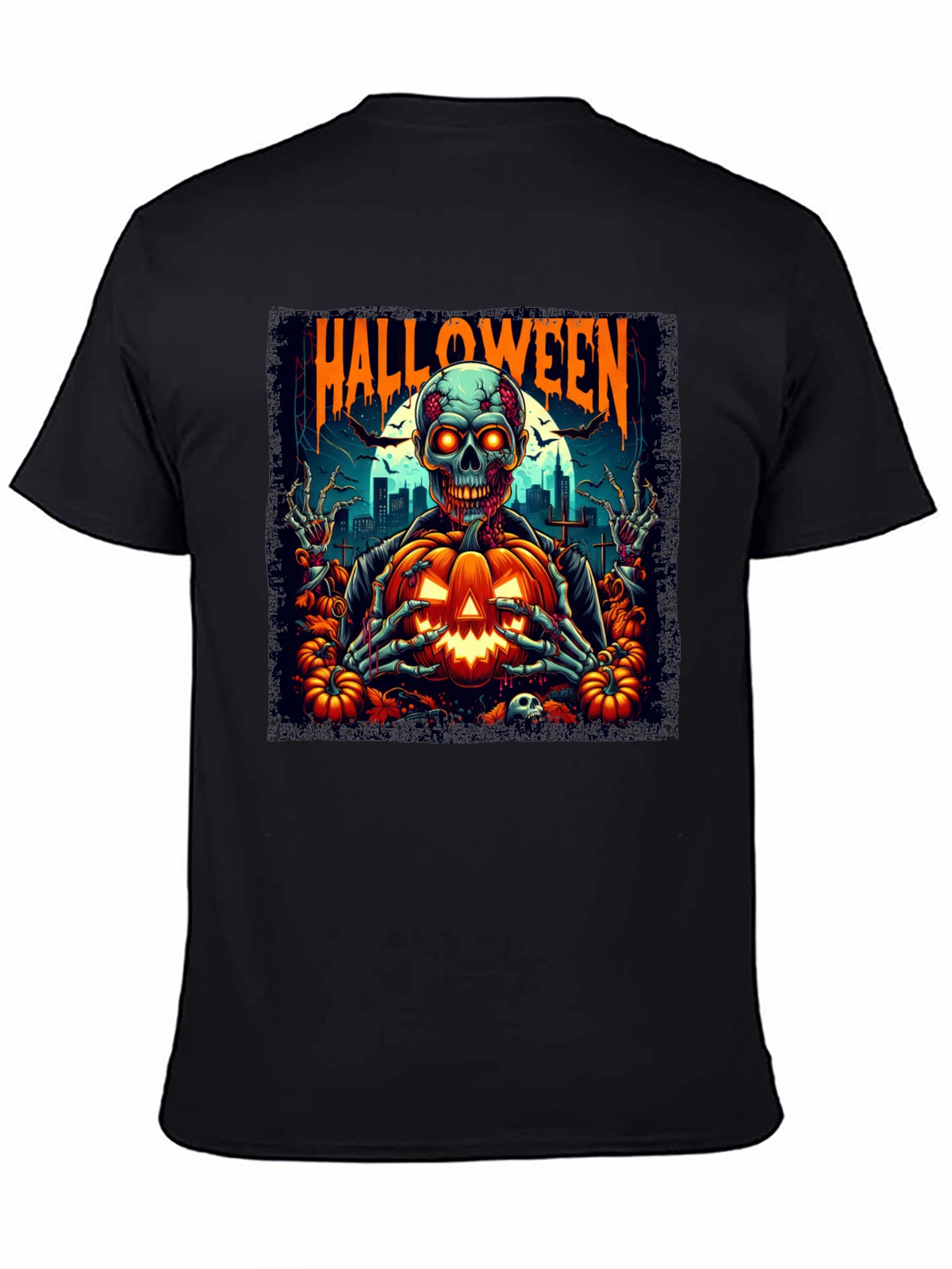 Halloween Skeleton Pumpkin Graphic T-Shirt