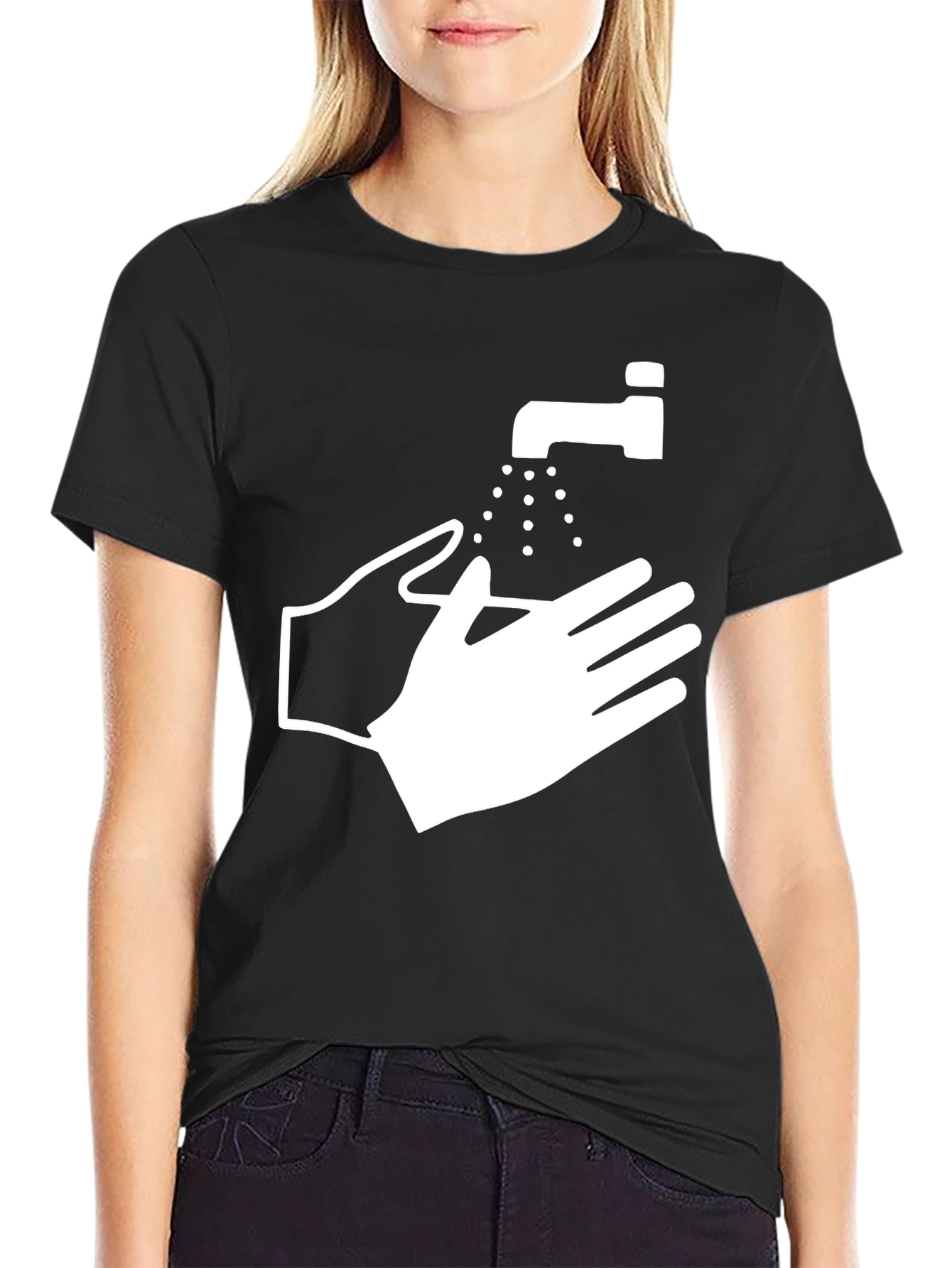 Wash Your Hands Graphic Tee - Black Cotton Blend