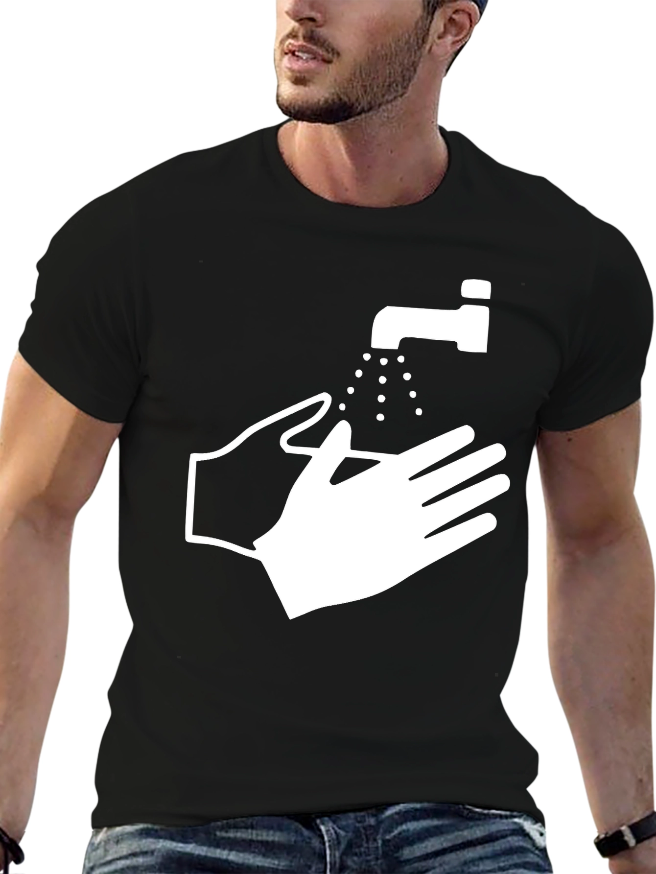 Wash Your Hands Graphic Tee - Black Cotton Blend