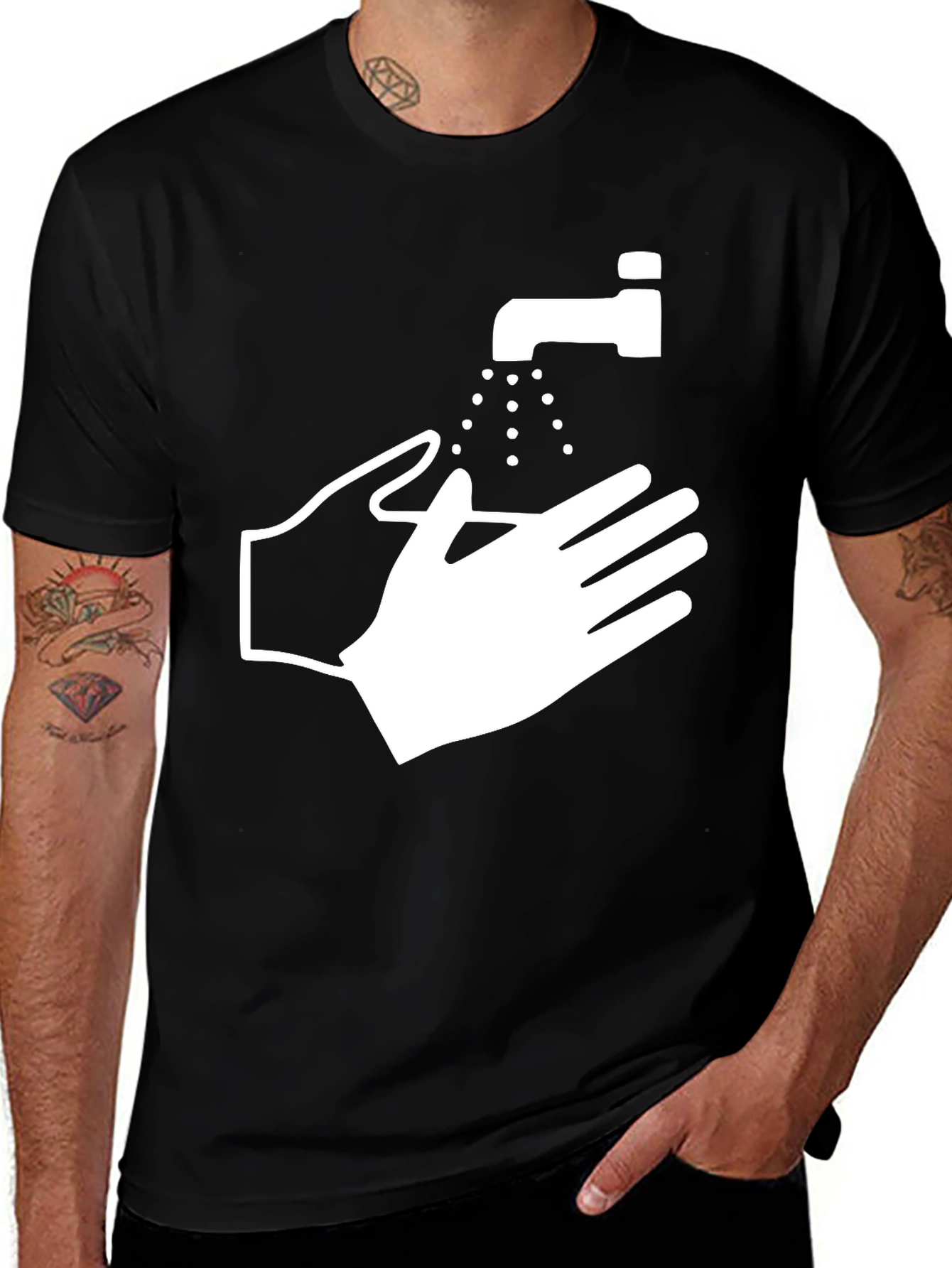 Wash Your Hands Graphic Tee - Black Cotton Blend