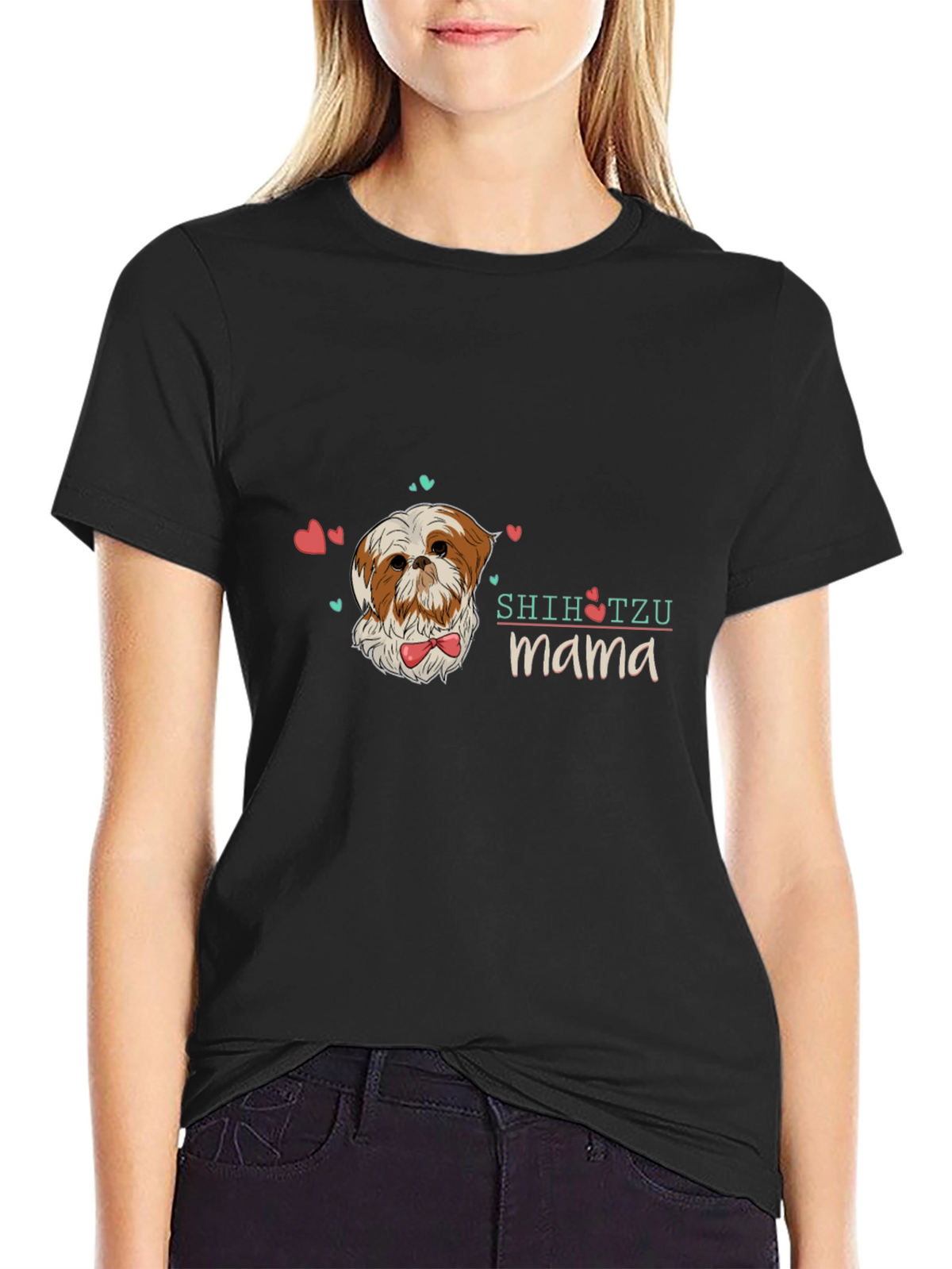 Shih Tzu Mama Black T-Shirt