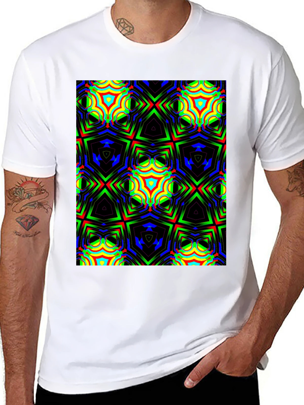 Geometric Kaleidoscope Print Black T-Shirt