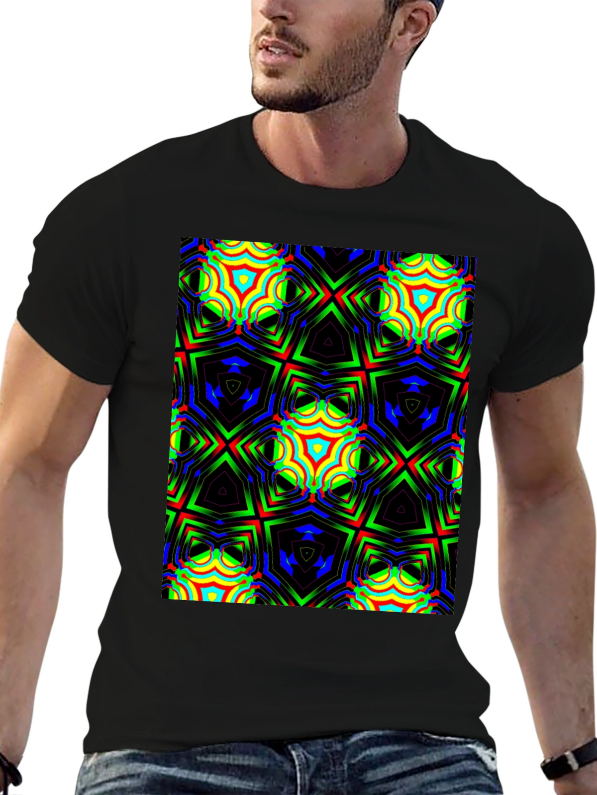 Geometric Kaleidoscope Print Black T-Shirt