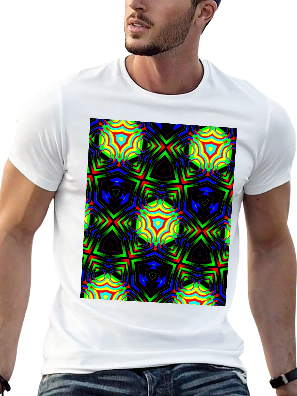 Geometric Kaleidoscope Print Black T-Shirt