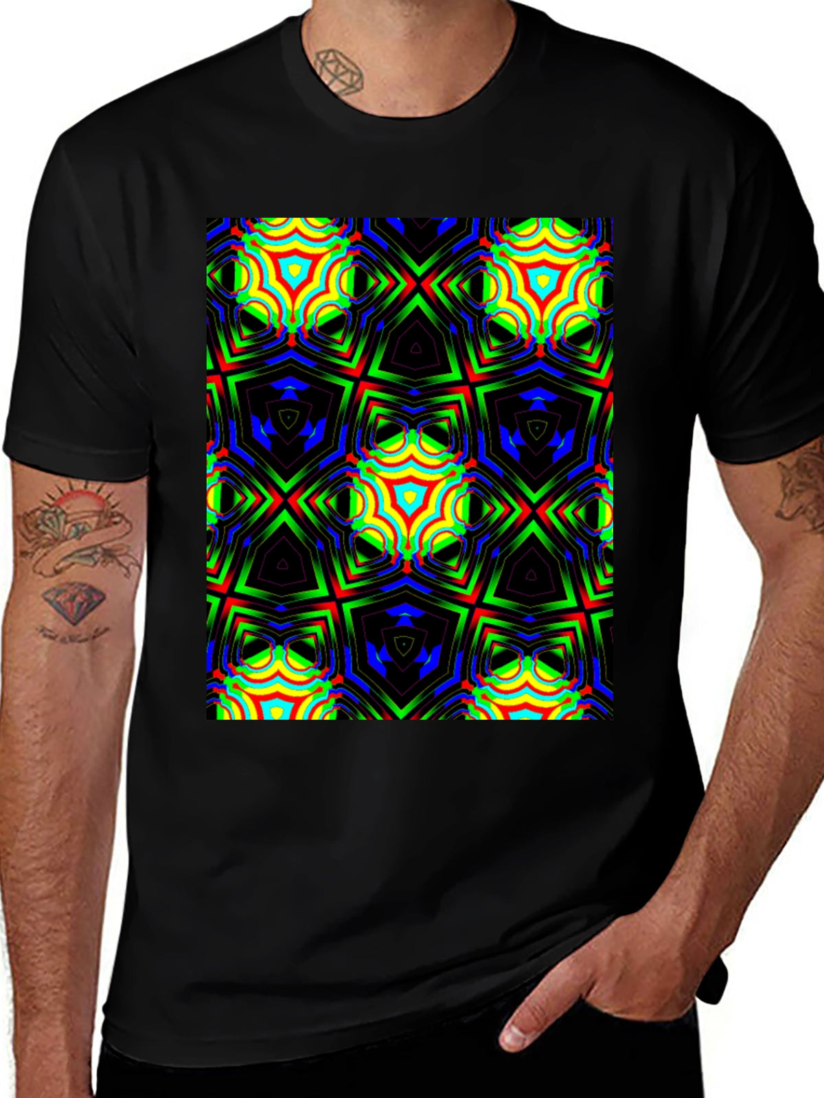 Geometric Kaleidoscope Print Black T-Shirt