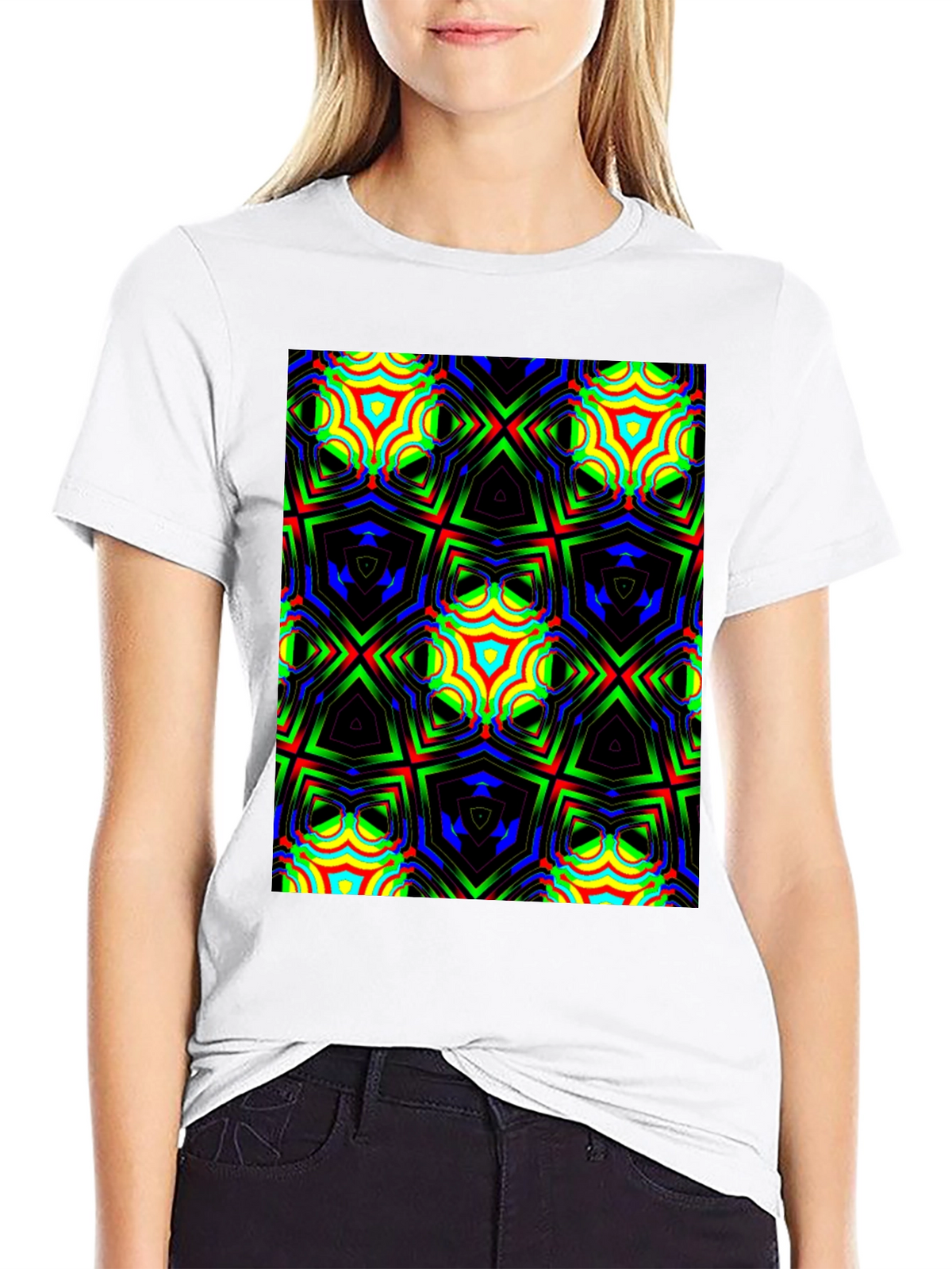 Geometric Kaleidoscope Print Black T-Shirt
