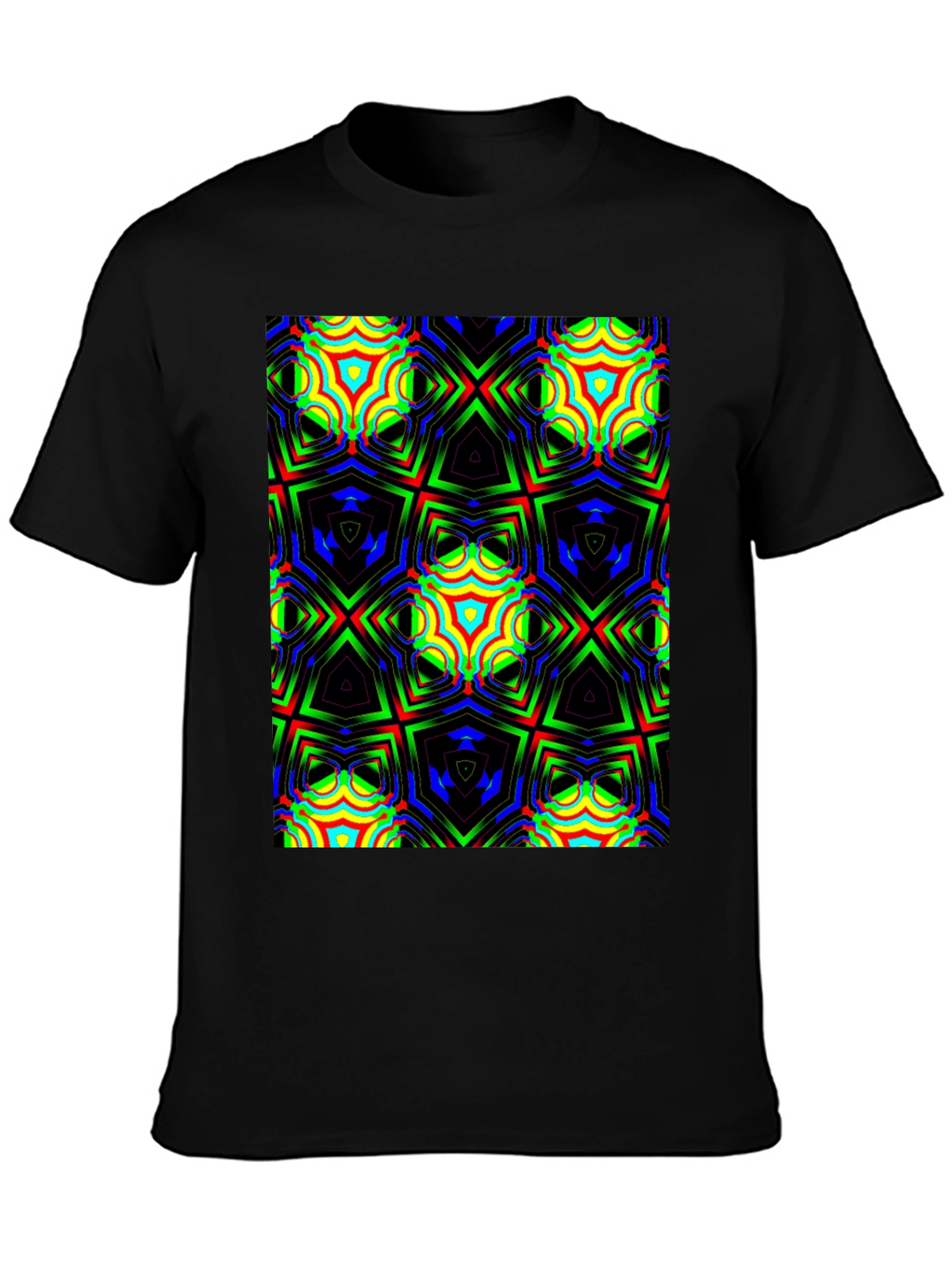 Geometric Kaleidoscope Print Black T-Shirt
