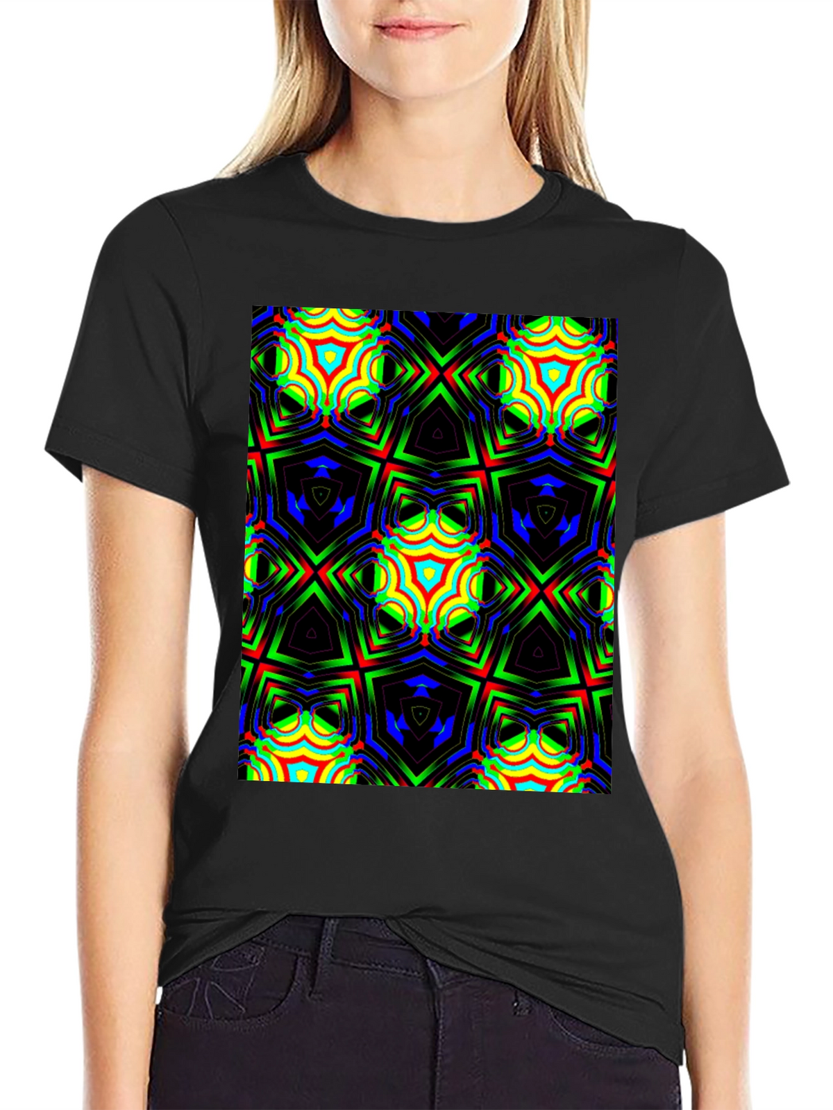 Geometric Kaleidoscope Print Black T-Shirt