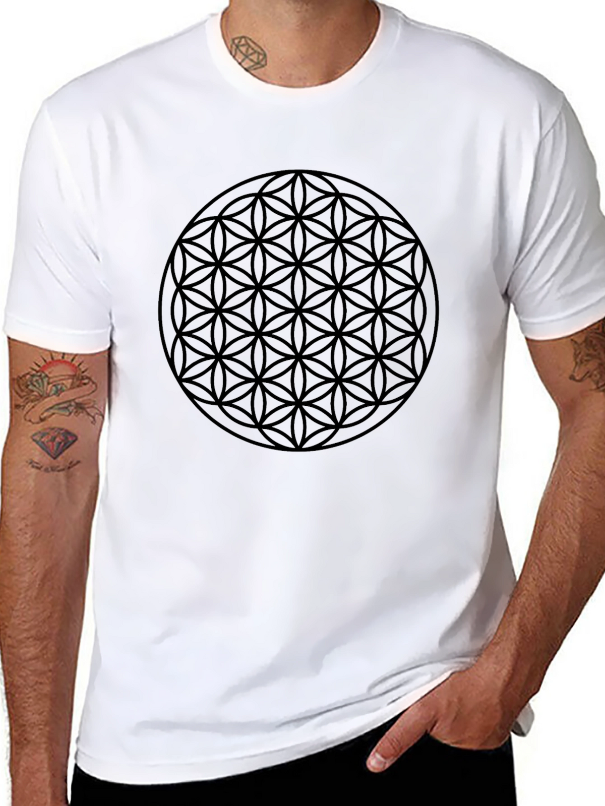 Flower of Life Black Graphic Tee - Geometric Design