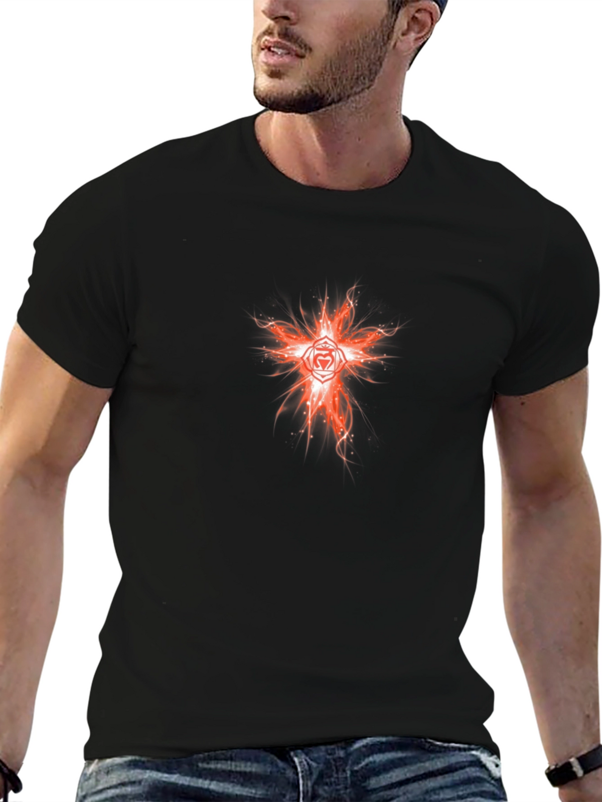 Fiery Heart Chakra Graphic Tee - Black Cotton