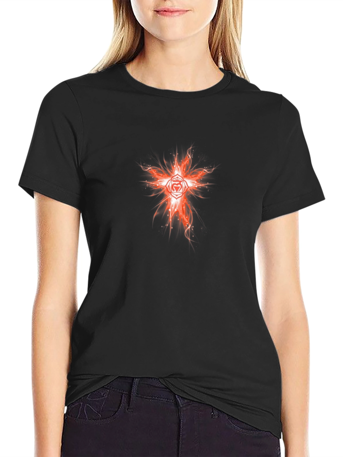 Fiery Heart Chakra Graphic Tee - Black Cotton
