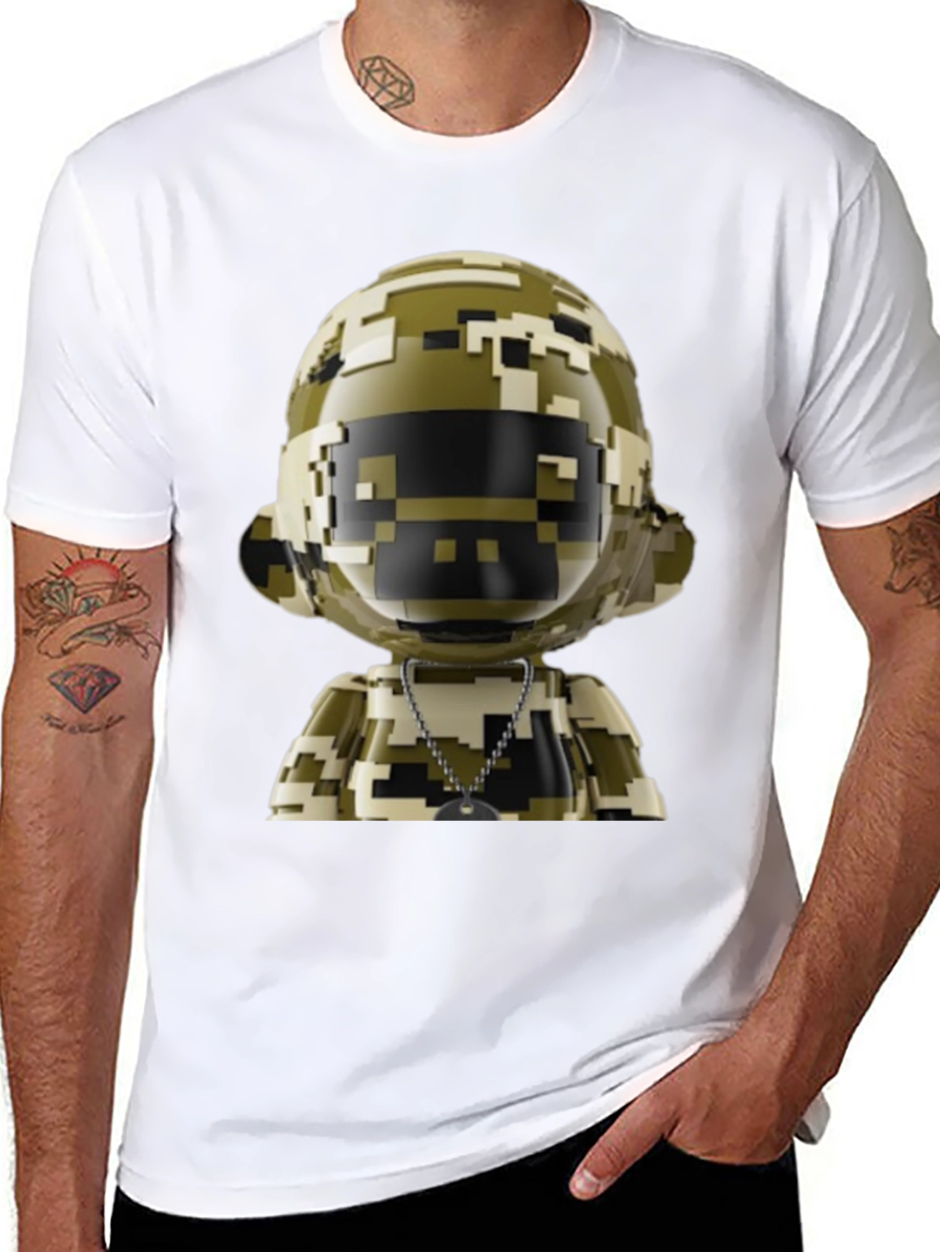 Pixel Camo Robot Graphic Tee - Modern Streetwear