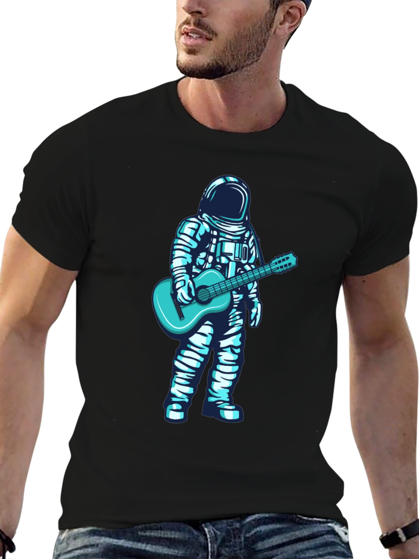 Astronaut Guitar Graphic Tee - Black