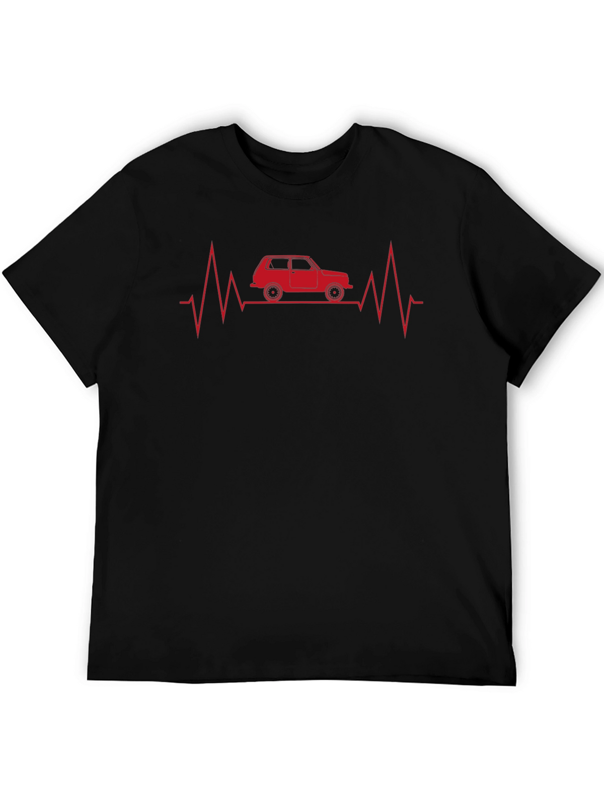 Car Heartbeat Graphic Tee - Black Cotton T-Shirt
